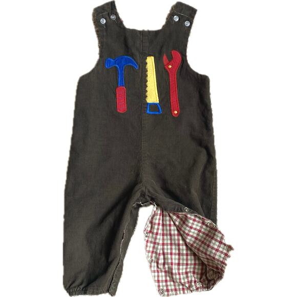 VTG THE BAILEY BOYS Reversible Corduroy One Piece Overalls 12m Tools Truck Brown - Picture 1 of 10